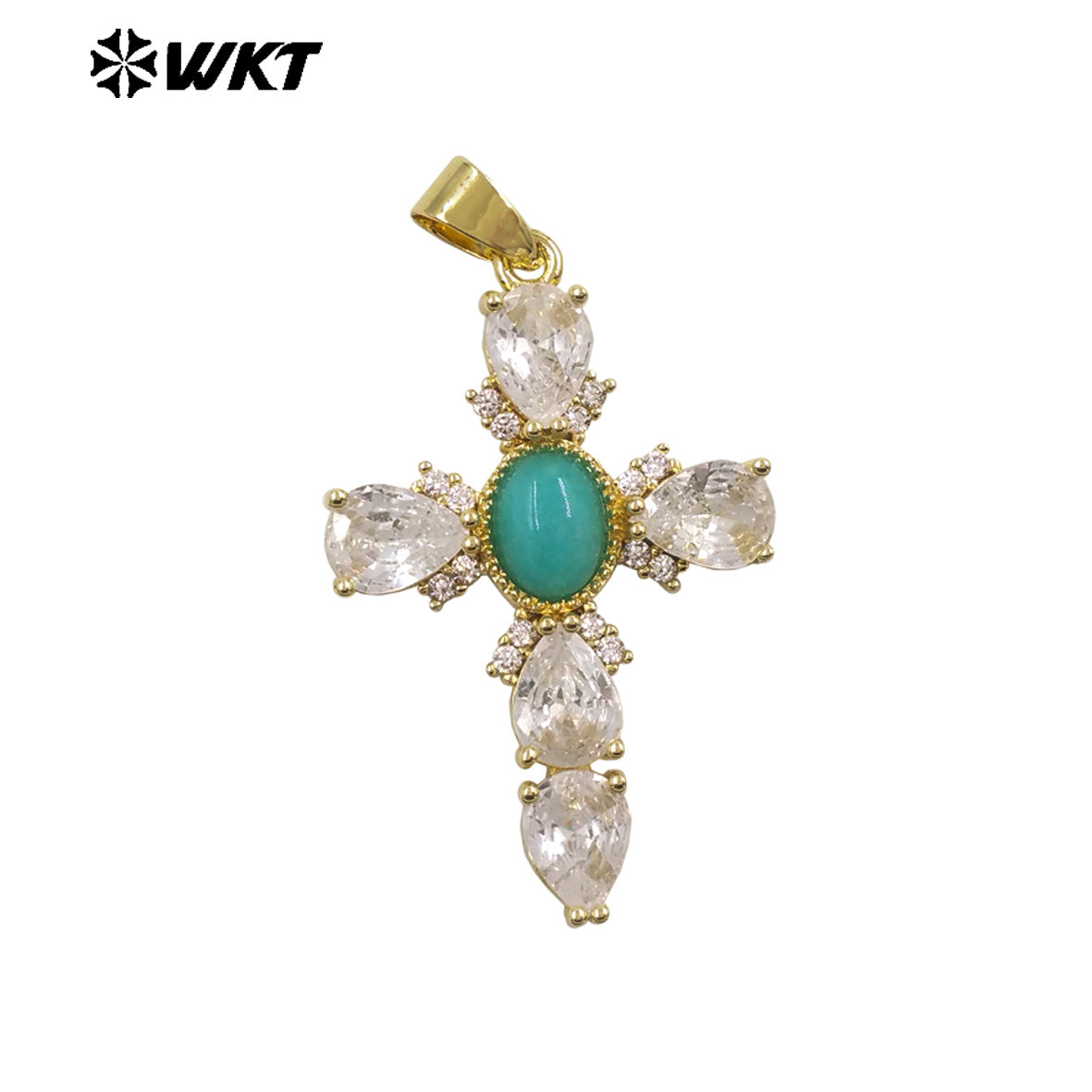 WT-MP320 New Arrival 18K Gold Plated Natural Stones And Zircon Cross Pendants For Lady Trendy Necklace DIY Accessories