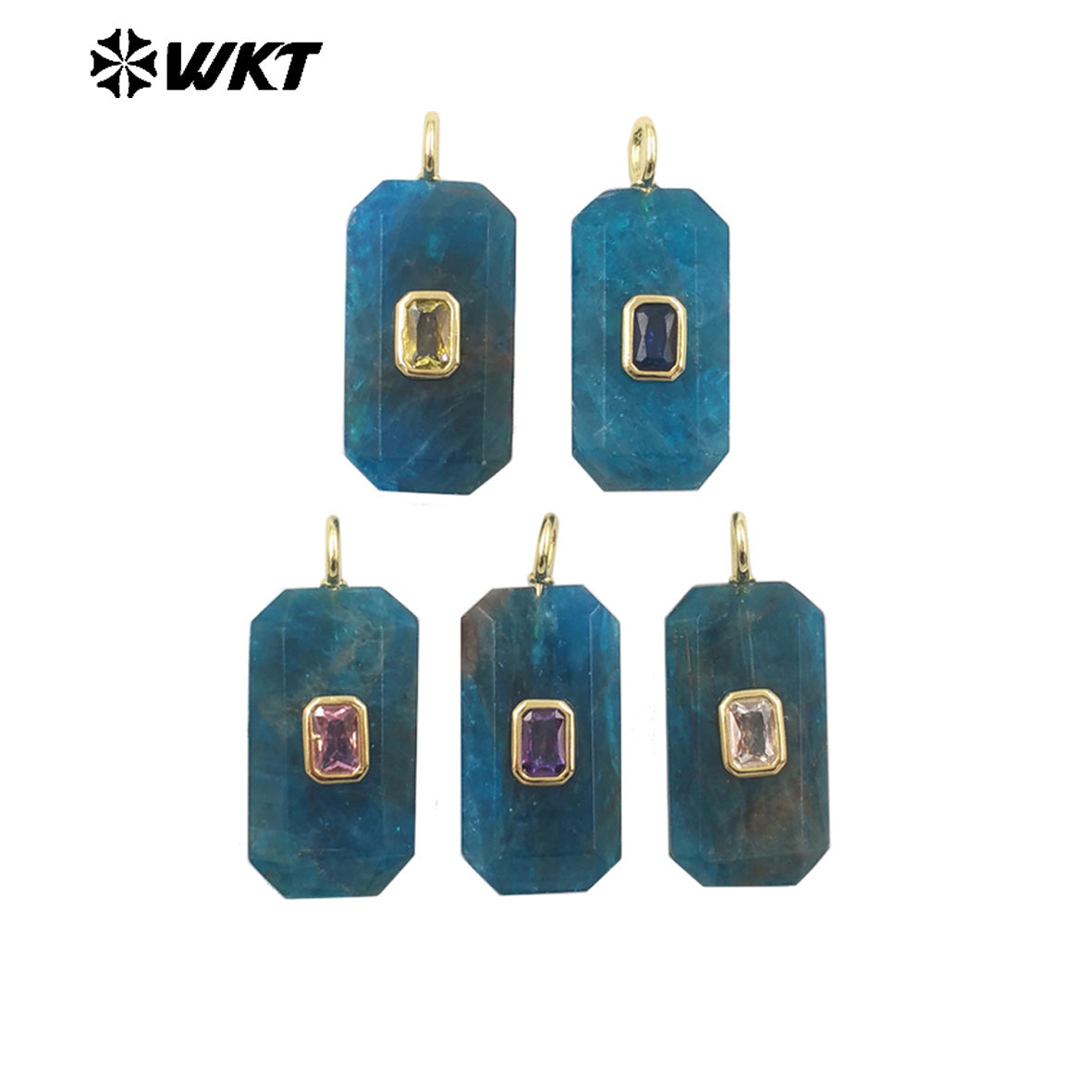 WT-P2084 Unique Colorful Zircon And Natural Gemstone Faceted Geometric Gold Pendants As Necklace Jewelry Design Accessory