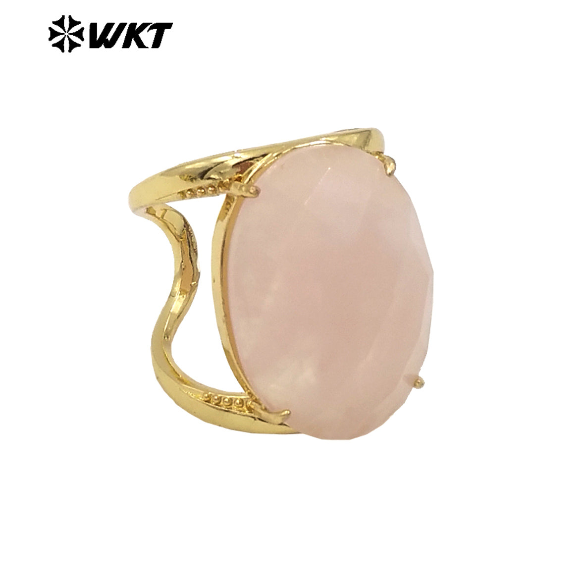 WT-R525 Simple Design 18K Real Gold Plated Claw Setting Faceted Natural Stone Cocktail Women Ring in Available Size