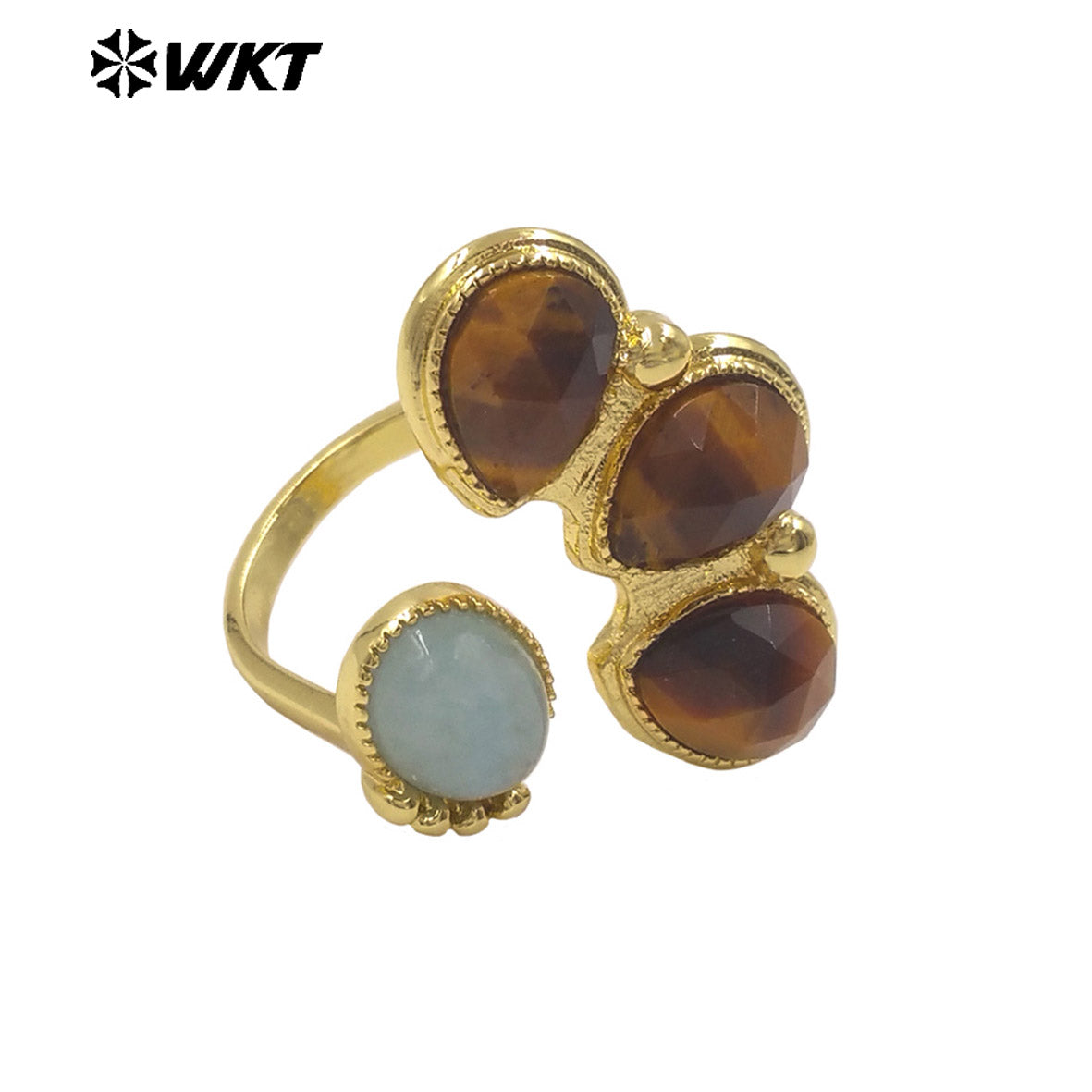 WT-R607 Wonerful Exclusive Design 18K Gold Plated Four Natural Gemstones Rings Adjustable Size For Lady Fashion Jewelry