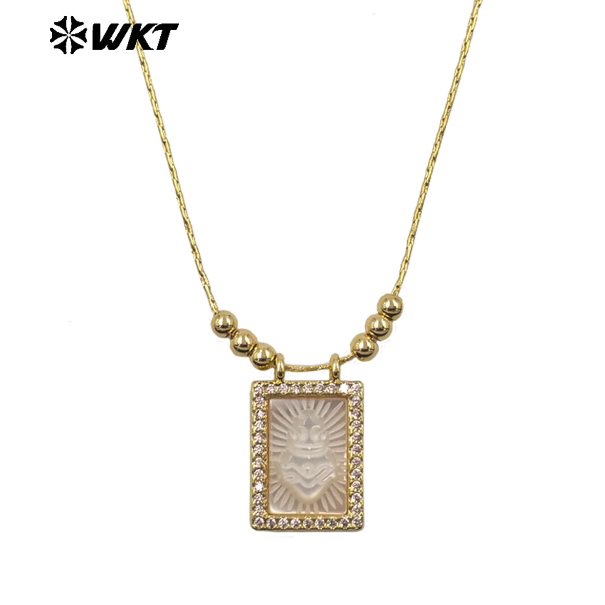 WT-JN389 Trending Religious Style 18K Gold Plated Oval And Square White Shell Pendant Necklace For Women Daily Wearing