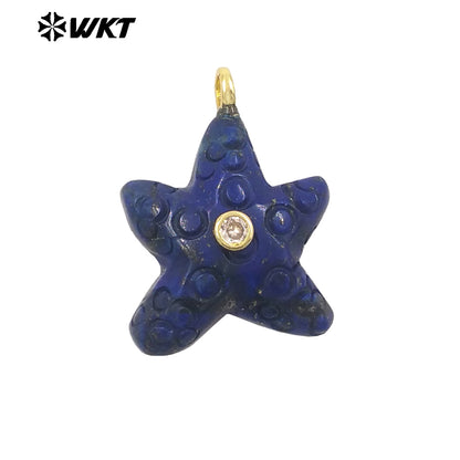 WT-P2108 Lovely Sweet Style Zircon And Natural Gemstones Starfish Shape Small Pendants For Girl Friends Necklace Jewelry DIY