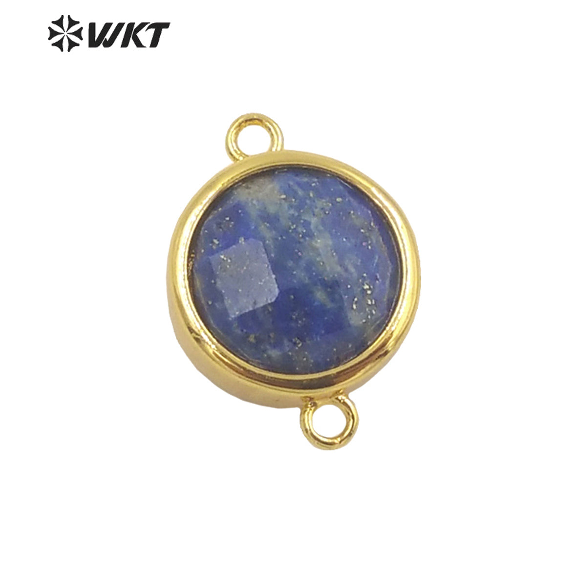 WT-C307 Wholesale Fashion Small Round Gold Bezel Jewelry Connectors Delicate Double Loops Natural Gemstone Charms in 12mm