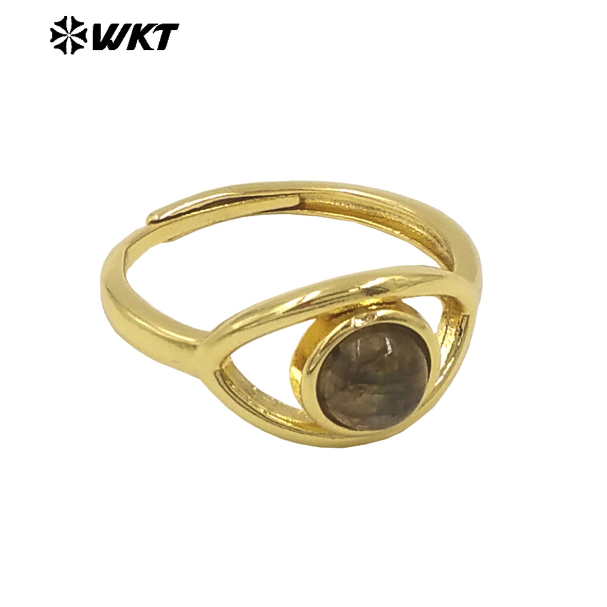 WT-R538 Wholesale Fashion Gold Plated Charming Eye Shape With Natural Amazonite Gemstone Party Ring in Adjustable Size