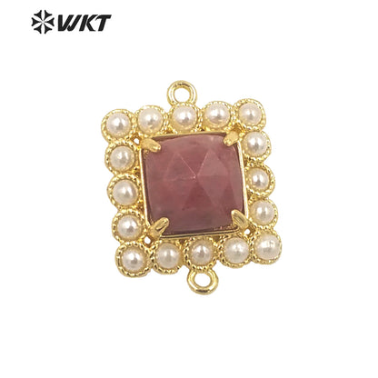 WT-PC004 Wholesale Fashion Gold Double Loops Natural Square Claw Setting Gemstone Connectors for DIY Jewelry Findings