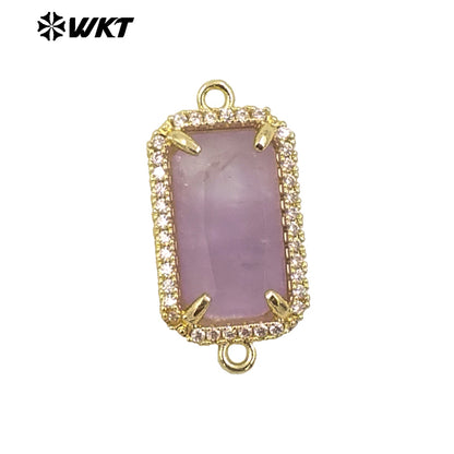 WT-C326 Wholesale Fashion Delicate Long Square Double Loops Cubic Zircon Claw Setting Natural Stone Bar Connectors