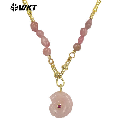 WT-N1520 Boutique Stone Beads Splicing Brass Chain With Natural Gemstones Carved Trumpet Pendant Necklaces For Friend Gift