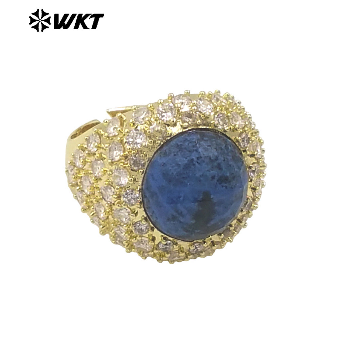 WT-MR027 Bling Series Big Unisex Cocktail Gemstone Setting With 18K Real Gold Plated Round Stone Rings in Open Size