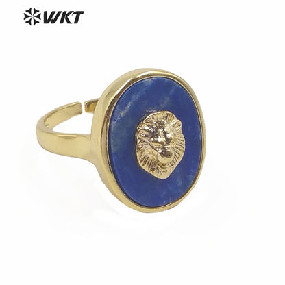 WT-R351 New Design Natural Gemstone With Lion Head Charm Ring Gold Plated Fashion Charming Jewelry Gemstone