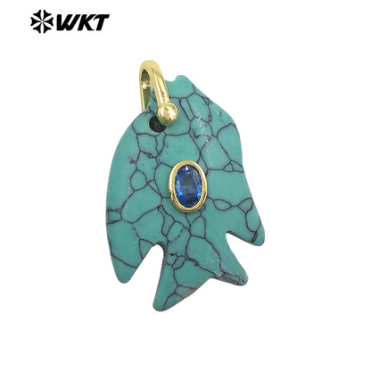 WT-P2067 Lovely Style Ocean Series Multiple Natural Gemstones And Zircon Fish Shape Charm Pendants For Friends Gift DIY