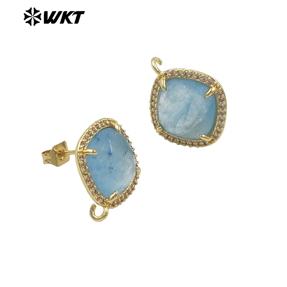 JFE120 Women Popular Fashion Gold Plated 10MM Square Natural Gemstone Amazonite Earring Studs With Hoop for DIY