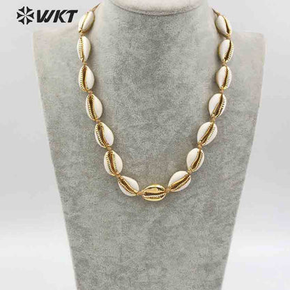 WT-JN038 Bohemia Gift for Female Women Handmade Cord Closure Summer Sea Side Jewelry Cowrie Shell Choker Necklace