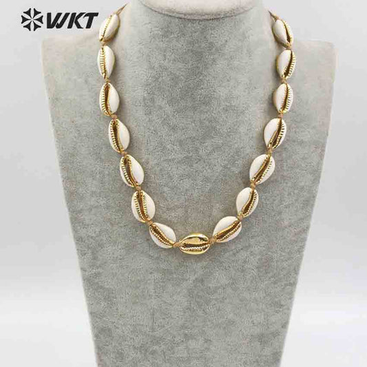 WT-JN038 Bohemia Gift for Female Women Handmade Cord Closure Summer Sea Side Jewelry Cowrie Shell Choker Necklace