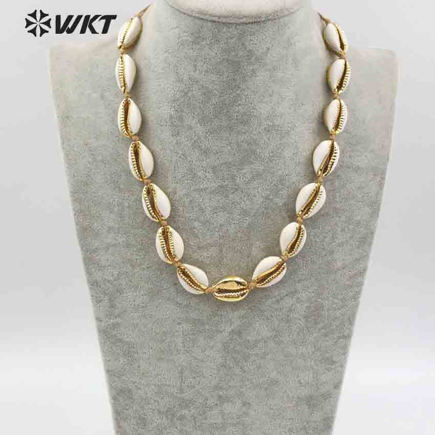 WT-JN038 Bohemia Gift for Female Women Handmade Cord Closure Summer Sea Side Jewelry Cowrie Shell Choker Necklace