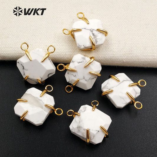 WT-P1335 WKT Wholesale White Turquoise Pendant with Double Loops, Unique Design Stone Pendant with Square Shape Gifts for Women