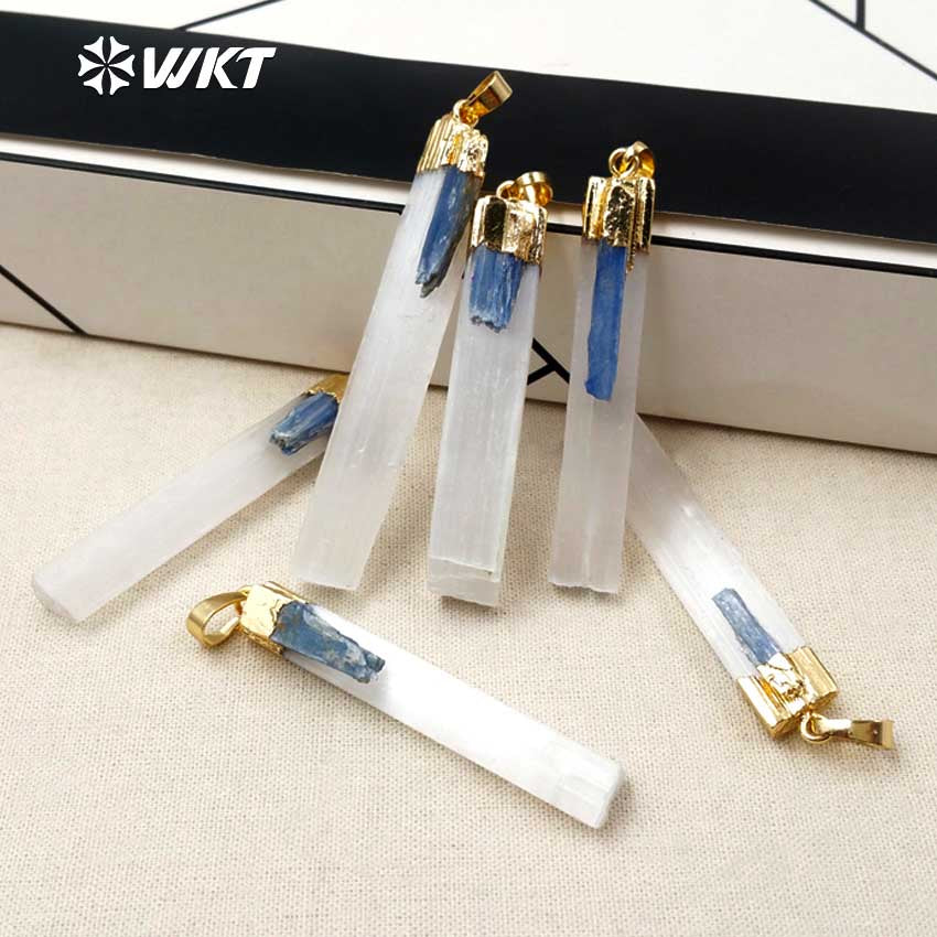 WT-P1310 24 K Gold Hat Pendant New Arrival Generous Design Pendant Natural Selenite Bar Rectangle Shape Random Size Pendant