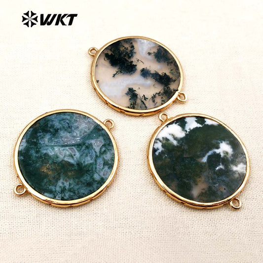 WT-C233 Wholesale Fashionable Round Shape Jewelry Emerald-slice Connector with Jasper Agate 24K Plated Connector