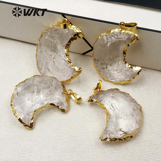 WT-P1301 Amazing ! Natural Crystal Stone Pendant Unique Design Style Pendant Gold Plated Pendant the Moon Type