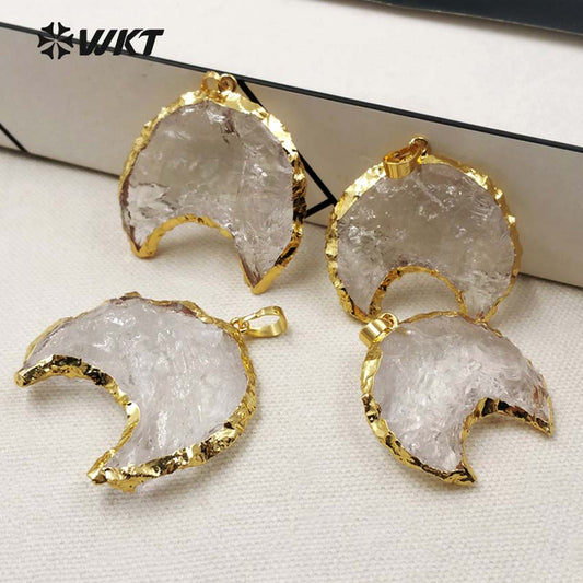 WT-P1302 Natural Crystal ! Wholesale the Pendant Hooks in the Middle Gold Plated Pendant the Moon Type Pendant