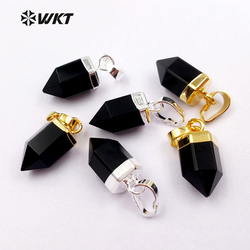 WT-P1331WKT Wholesale Simple Tiny Jewelry Black Agate 24k Real Gold Silver Plated Gemstone Pendant for Women