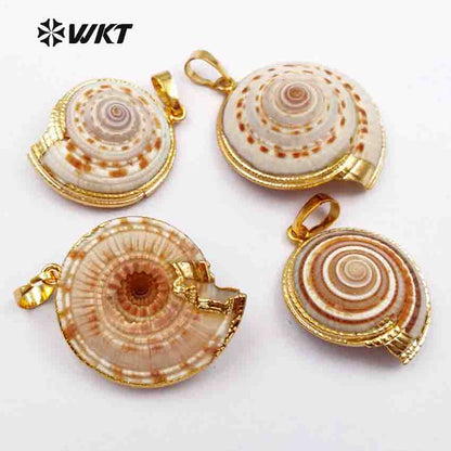 WT-JP007 NEWEST!!Clearance Swirl Gold Edged Unique Natural Shell Pendant with Electroplated Gift for Women