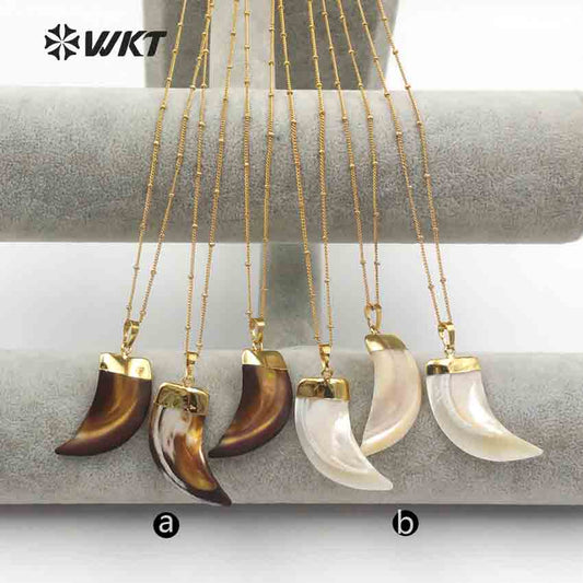 WT-JN053 Custom Lovely 24k Gold Plated Decorate Pendant for Girl Jewelry Birthday Gift Natural Shell Moon Pendant Necklace