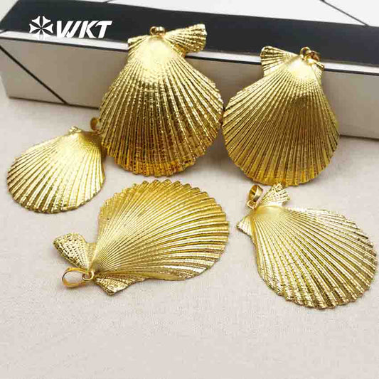 WT-JP004 in Stock! 18k Full Gold Plated Scallops Pendants, Boho Vintage Jewelry Pendants