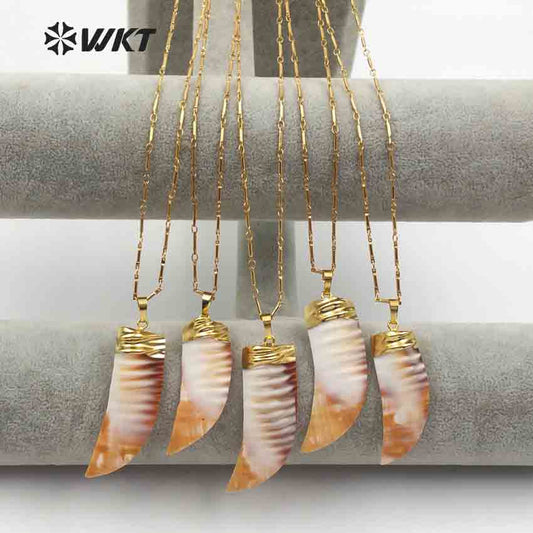 WT-JN051 Wholesale Fashion Custom Design With Pendant for Fashion Jewelry Knife Shape Beautiful Color Natural Shell Necklace