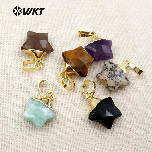 WT-P1308 New ! Multi Natural Gemstone Pendant Factory Directly Sprcial Design Pendant Mini Star Shape 24 K Gold Hat Pendant