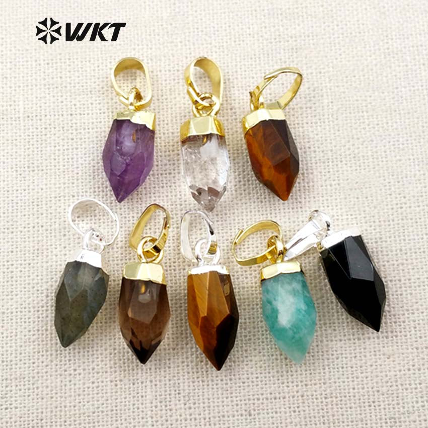 WT-P1307 Natural Amazonite Amethyst! Wholesale Lovely  Natural Gold Silver Plated Electroplate Bullet Point Stone Pendant