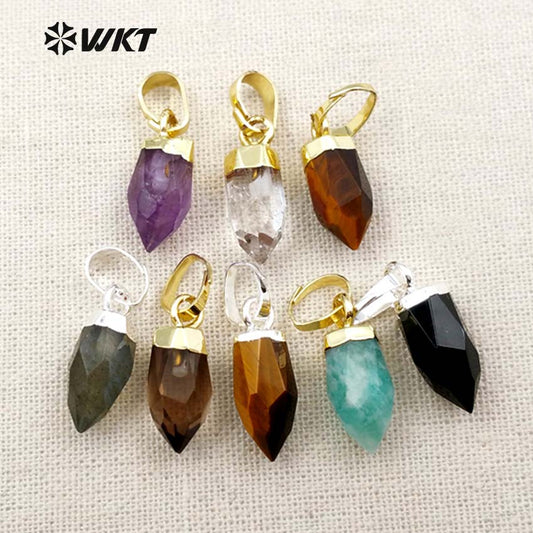 WT-P1307 Natural Amazonite Amethyst! Wholesale Lovely  Natural Gold Silver Plated Electroplate Bullet Point Stone Pendant