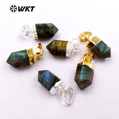 WT-P1330 WKT Wholesale Bullet Point Tiny Fashion 24k Real Gold Silver Plated Labradorite Pendant Gift for Women