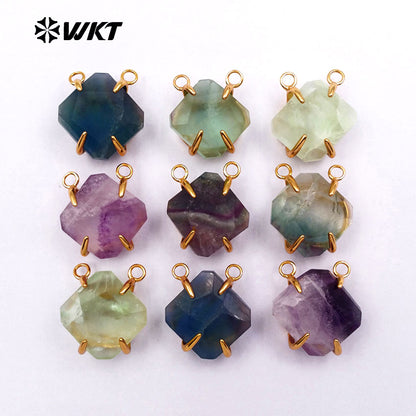 WT-P259 New Natural Raw Fluorite Stone Pendants with 24k Gold Plated Prong Setting