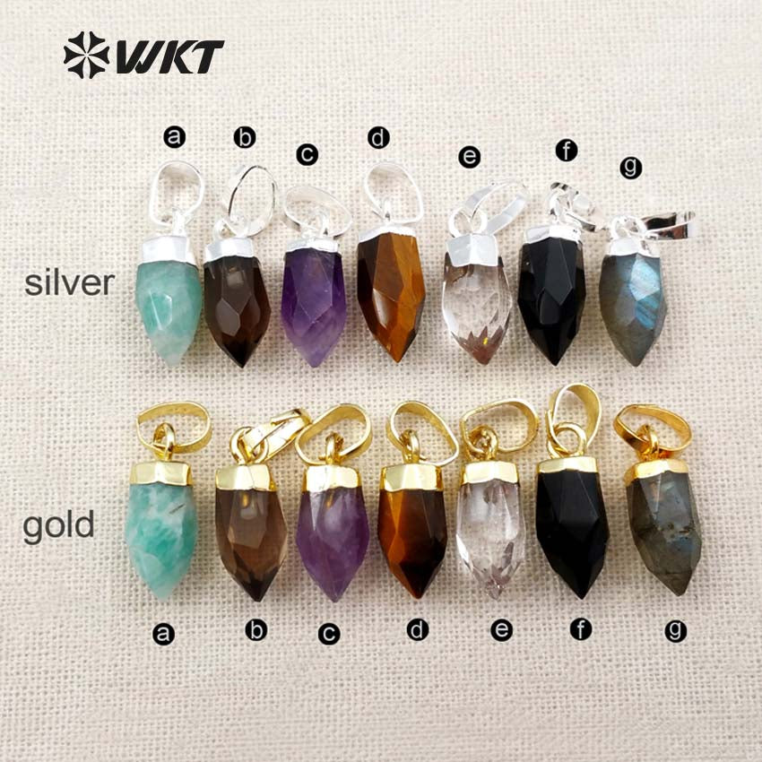 WT-P1307 Natural Amazonite Amethyst! Wholesale Lovely  Natural Gold Silver Plated Electroplate Bullet Point Stone Pendant