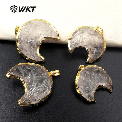 WT-P1302 Natural Crystal ! Wholesale the Pendant Hooks in the Middle Gold Plated Pendant the Moon Type Pendant