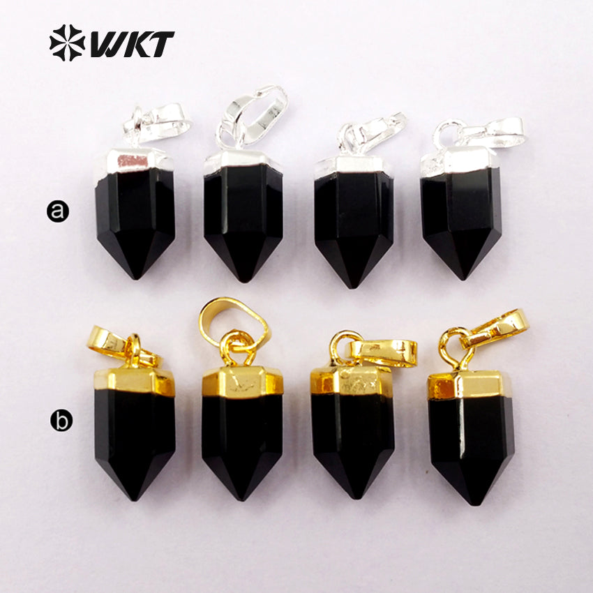 WT-P1331WKT Wholesale Simple Tiny Jewelry Black Agate 24k Real Gold Silver Plated Gemstone Pendant for Women