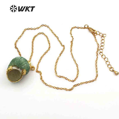 WT-JN052 Wholesale New Design Green with Electroplated Natural Shape Women Jewelry Making Pendants Mini Trumpet Shell Necklace