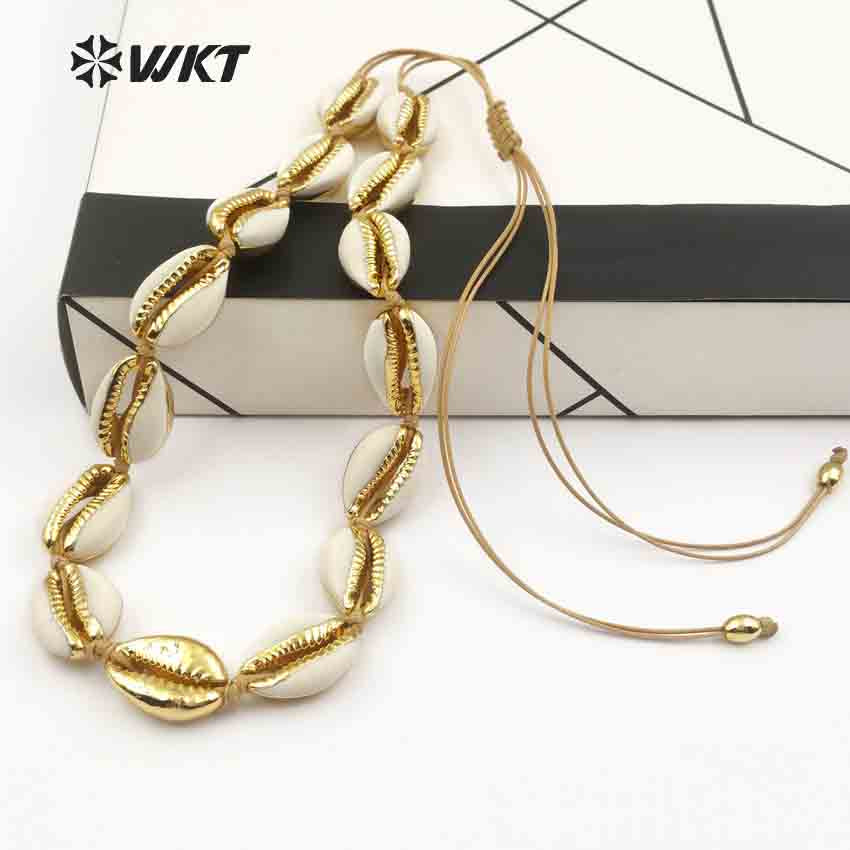 WT-JN038 Bohemia Gift for Female Women Handmade Cord Closure Summer Sea Side Jewelry Cowrie Shell Choker Necklace