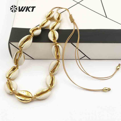 WT-JN038 Bohemia Gift for Female Women Handmade Cord Closure Summer Sea Side Jewelry Cowrie Shell Choker Necklace