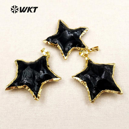 WT-P1323 High Quality 24k Real Gold Plated Black Obsidian Pendant With Star Shape Hot Fashion Gift for Women