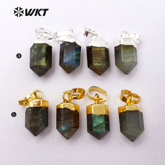 WT-P1330 WKT Wholesale Bullet Point Tiny Fashion 24k Real Gold Silver Plated Labradorite Pendant Gift for Women
