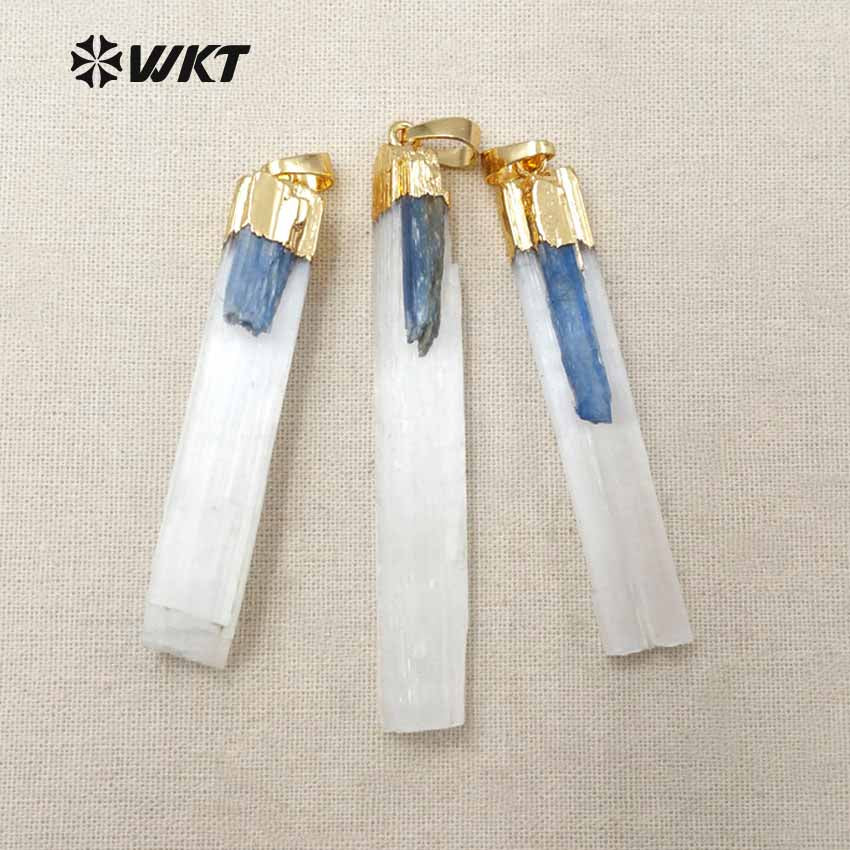 WT-P1310 24 K Gold Hat Pendant New Arrival Generous Design Pendant Natural Selenite Bar Rectangle Shape Random Size Pendant