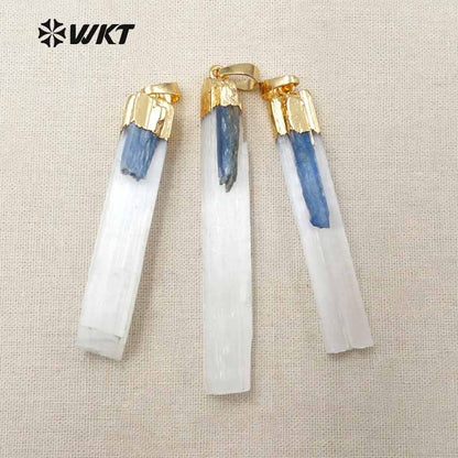 WT-P1310 24 K Gold Hat Pendant New Arrival Generous Design Pendant Natural Selenite Bar Rectangle Shape Random Size Pendant