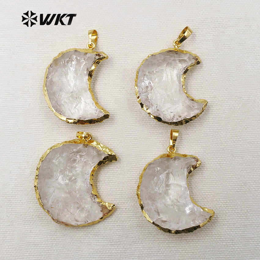 WT-P1301 Amazing ! Natural Crystal Stone Pendant Unique Design Style Pendant Gold Plated Pendant the Moon Type