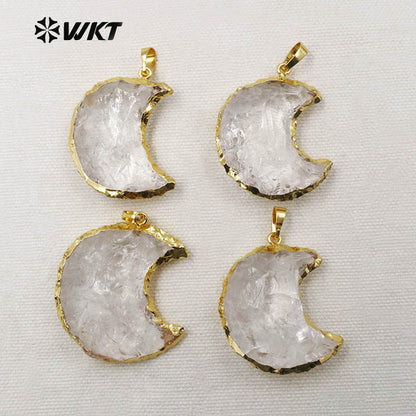WT-P1301 Amazing ! Natural Crystal Stone Pendant Unique Design Style Pendant Gold Plated Pendant the Moon Type