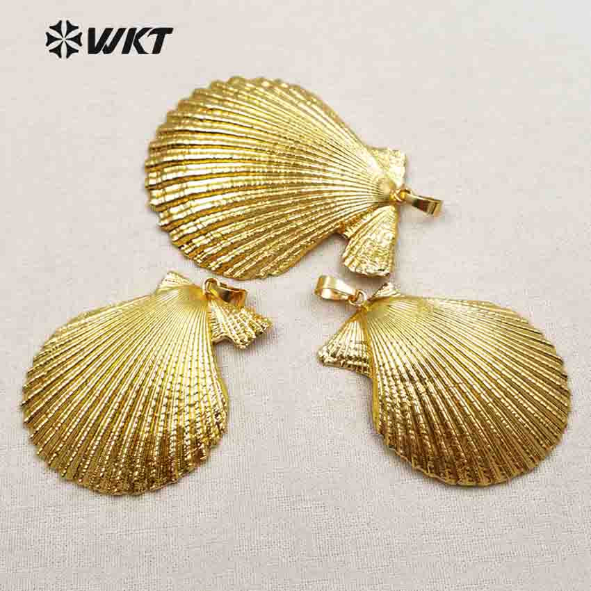 WT-JP004 in Stock! 18k Full Gold Plated Scallops Pendants, Boho Vintage Jewelry Pendants