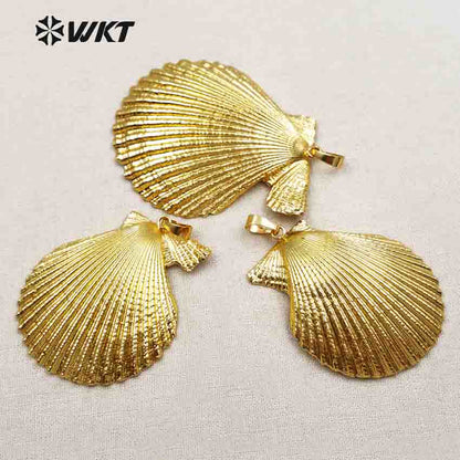 WT-JP004 in Stock! 18k Full Gold Plated Scallops Pendants, Boho Vintage Jewelry Pendants