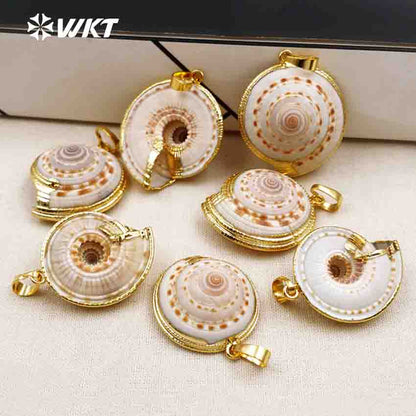 WT-JP007 NEWEST!!Clearance Swirl Gold Edged Unique Natural Shell Pendant with Electroplated Gift for Women