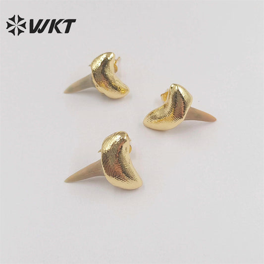 WT-E715 New Unique Specimen Tooth Earrings 18k Gold Plated Teeth Jewelry Studs for Women Gift Boho Style Teeth Earrings
