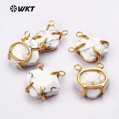 WT-P1335 WKT Wholesale White Turquoise Pendant with Double Loops, Unique Design Stone Pendant with Square Shape Gifts for Women
